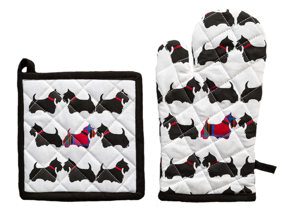 Allgifts Australia Oven Glove & Pot Holder Set - Scottie Dog`