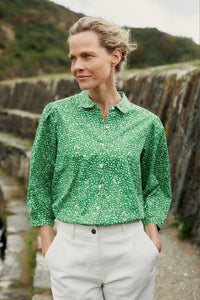 Shirt Women: Seasalt Cornwall Hope Cottage Blouse - Ditsy Silhouette Sea Lettuce Aran