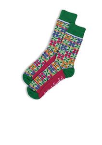 Australian Made Cotton Socks - Clarice - Green/Pink