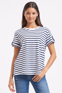 Est1971 Organic Cotton Tab T Shirt - Stripe/Navy