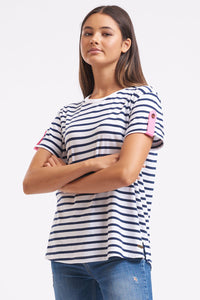 EST1971 Organic Cotton Tab T Shirt - Stripe/Hot Pink