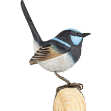 Load image into Gallery viewer, Hand Carved Deco Bird - Superb Fairy Wren

