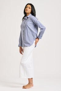 Shirty Chloe Classic bib Front Shirt - Navy Stripe
