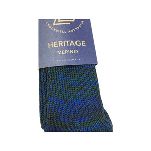 Lindner Australian Made Ribbed Merino Wool Socks - Otto - Black/Blue/Bottle