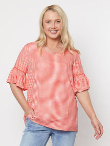 Threadz V Neck Check Top - Melon