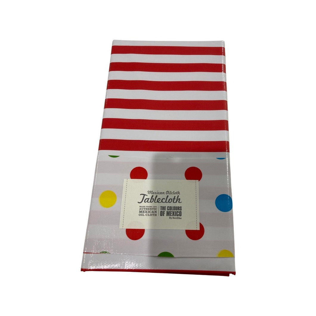 Mexican Oilcloth Tablecloth - Red/White Stripe