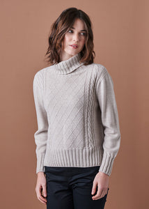 Uimi Saskia Diamond Stitch Roll Neck Australian Wool Jumper - Mushroom