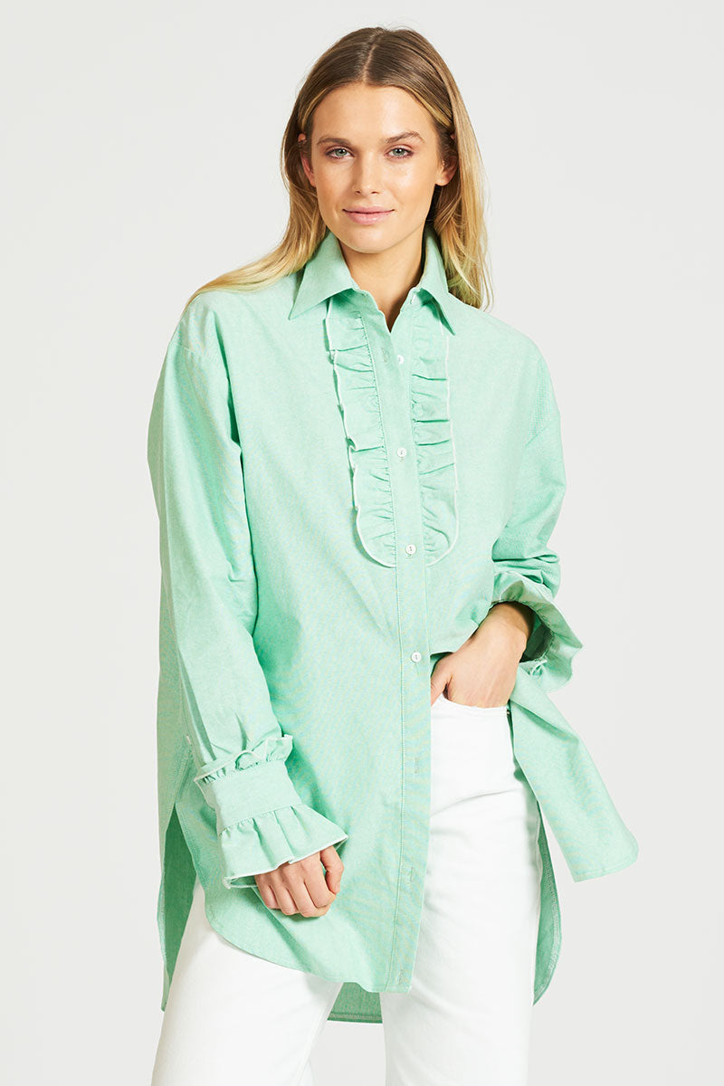 Shirty Frill Front & Cuff Shirt - Oxford Green